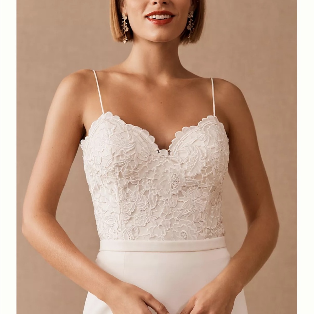Catherine Deane Top Womens 12 Ivory Havanna Corset Bridal Crop Floral Lace